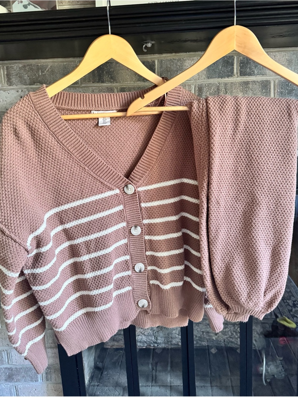 Striped V-Neck Button Sweater Set